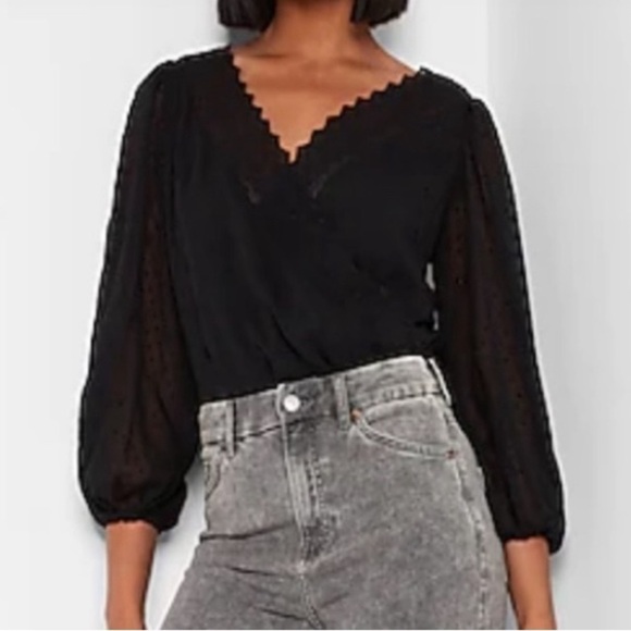 Express Black Eyelet Cross Front V-neck Bodysuit- NWT - Picture 13 of 17